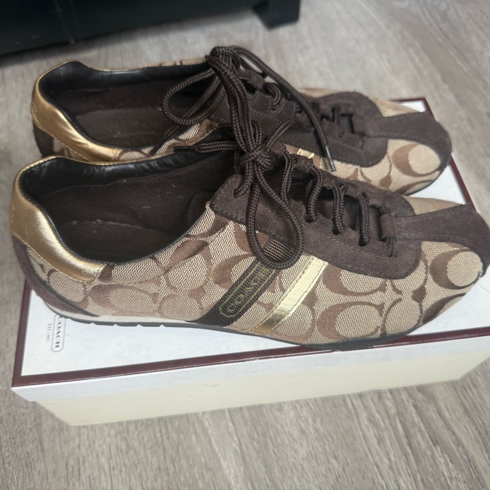 Coach Brown and Gold Sneakers for Effortless Style